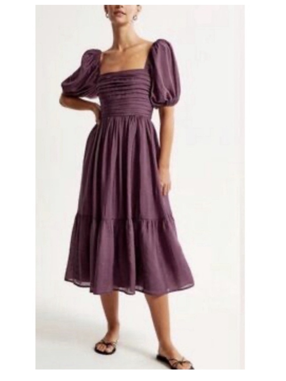 A&F Emerson Puff Sleeve Poplin Midi Dress Purple L Cottagecore Regency smocked